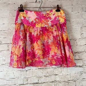 Diane Von Furstenberg Sze 4  100% Silk Tiered Skirt Pink Yellow Orange Floral